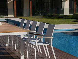 Barcelona Extension Table & Sevilla Teak Arm Chairs | Outdoor Dining Setting in White / 11pc 340cm_9