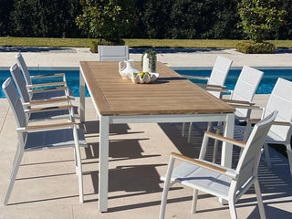 Barcelona Table & Sevilla Teak Arm Chairs | Outdoor Dining Setting in White / 9pc 240cm_2