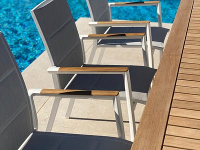 Barcelona Table & Sevilla Teak Arm Chairs | Outdoor Dining Setting in White / 9pc 290cm_2