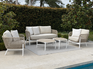 Lavon Outdoor Lounge in White / Biscuit / Beech / 2 Seater 3
