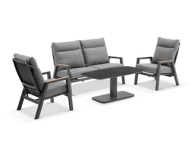 Bella Reclining Sofa Set | Outdoor Lounge Setting in Charcoal / Basalt / Chania Lift Coffee Table