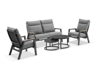 Bella Reclining Sofa Set | Outdoor Lounge Setting in Charcoal / Basalt / Milos Coffee Table Set