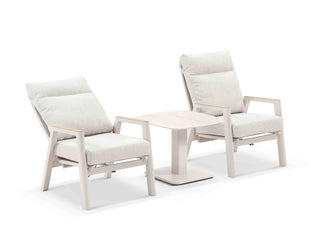Bella 3pc Reclining Sofa Set | Outdoor Balcony Setting in White / Dune / Chania Lift Side Table 1