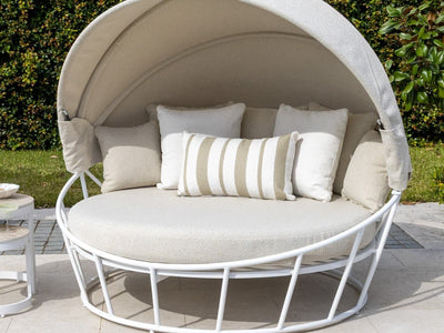 Chester Stripe Outdoor Bolster Cushion in Taupe 3.