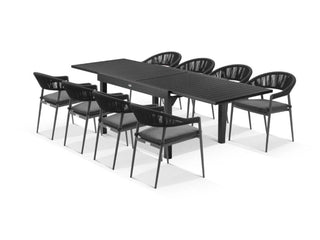 Bronte Extension Table & Nivala Chairs | Outdoor Dining Setting in Charcoal / Black / 9pc 270_1