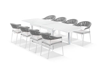 Bronte Extension Table & Nivala Chairs | Outdoor Dining Setting in White / Frost Grey / 9pc 270_1