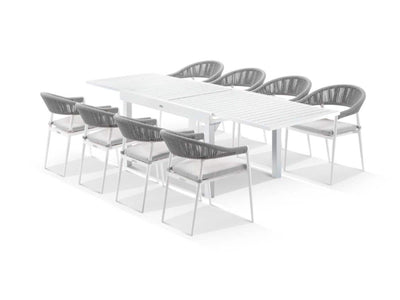 Bronte Extension Table & Nivala Chairs | Outdoor Dining Setting in White / Frost Grey / 9pc 270_1