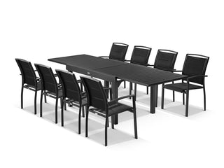 Bronte Extension Table & Verde Chairs | Outdoor Dining Setting in Charcoal / Black / 9pc 270_1