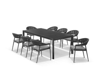Bronte Extension Table & Nivala Chairs | Outdoor Dining Setting in Charcoal / Black / 11pc 320cm_4