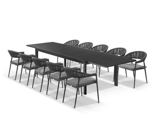Bronte Extension Table & Nivala Chairs | Outdoor Dining Setting in Charcoal / Black / 11pc 320cm_1
