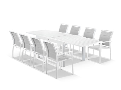 Bronte Extension Table & Verde Chairs | Outdoor Dining Setting in White / Light Grey / 9pc 270_1
