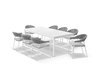 Bronte Extension Table & Nivala Chairs | Outdoor Dining Setting in White / Frost Grey / 11pc 320cm_4