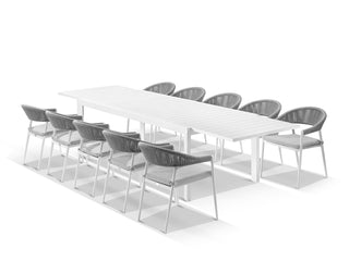 Bronte Extension Table & Nivala Chairs | Outdoor Dining Setting in White / Frost Grey / 11pc 320cm_1