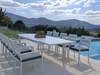 Bronte Extension Table & Twain Chairs | Outdoor Dining Setting in White / Mist / 11pc 320cm_7
