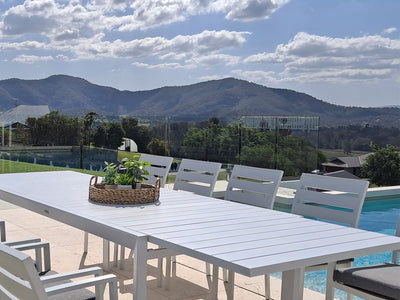 Bronte Extension Table & Twain Chairs | Outdoor Dining Setting in White / Mist / 11pc 320cm_8