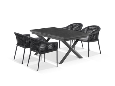 Byron Extension Table & Bali Chairs | Outdoor Dining Setting in Charcoal / Slate / Carbon / 7pc 200cm 1