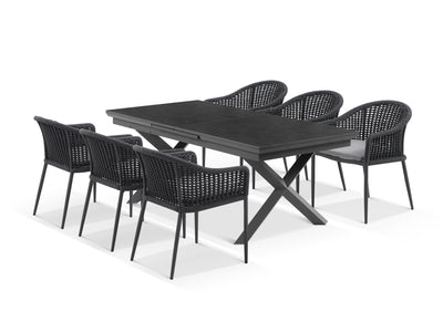 Byron Extension Table & Bali Chairs | Outdoor Dining Setting in Charcoal / Slate / Carbon / 9pc 260cm 1