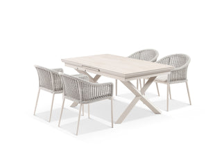 Byron Extension Table & Bali Chairs | Outdoor Dining Setting in Dune / Travertino / Parchment / 7pc 200cm 1
