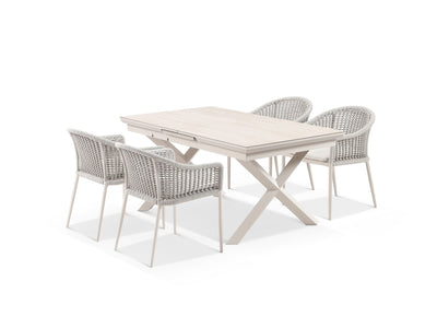 Byron Extension Table & Bali Chairs | Outdoor Dining Setting in Dune / Travertino / Parchment / 7pc 200cm 1