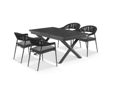 Byron Extension Table & Nivala Chairs | Outdoor Dining Setting in Charcoal / Slate / Black / 7pc 200cm