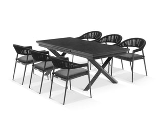 Byron Extension Table & Nivala Chairs | Outdoor Dining Setting in Charcoal / Slate / Black / 9pc 260cm