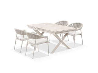 Byron Extension Table & Nivala Chairs | Outdoor Dining Setting in Dune / Travertino / Lavazza / 7pc 200cm