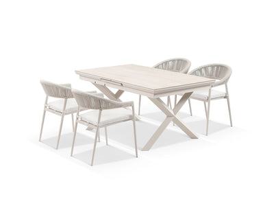 Byron Extension Table & Nivala Chairs | Outdoor Dining Setting in Dune / Travertino / Lavazza / 7pc 200cm