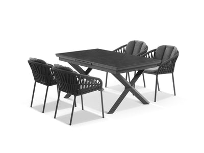 Byron Extension Table & Treble Chairs | Outdoor Dining Setting in Charcoal / Slate / Carbon / 7pc 200cm 1