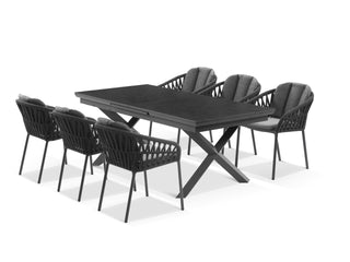 Byron Extension Table & Treble Chairs | Outdoor Dining Setting in Charcoal / Slate / Carbon / 9pc 260cm 1