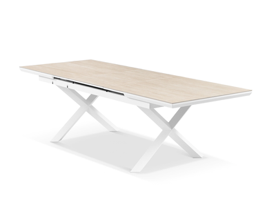 Byron Extension Outdoor Dining Table in White / Travertino / 200 - 260cm
