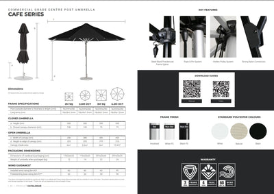 Cafe Series 2m Commercial Umbrella - Black and White Stripe 2.