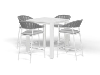 Adele Table & Nivala Chairs | Outdoor Bar Setting in White / Frost Grey / 5pc 95x95cm_1