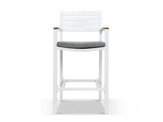 Corfu Outdoor Bar Chair in White - front view.