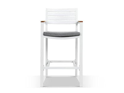 Corfu Outdoor Bar Chair in White - front view.