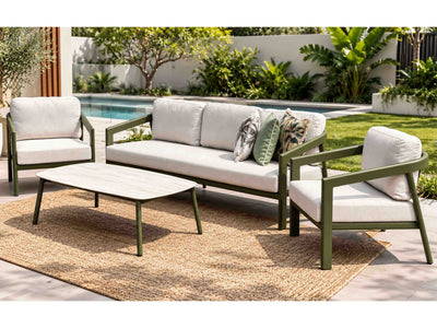 Covina Sofa Set | Outdoor Lounge Setting in Olive / Beige Claw / 5 Seater / Covina Coffee Table 1