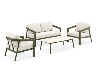 Covina Sofa Set | Outdoor Lounge Setting in Olive / Beige Claw / 4 Seater / Covina Coffee Table