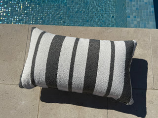 Chester Stripe Outdoor Bolster Cushion in Coal 2.