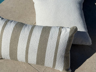 Chester Stripe Outdoor Bolster Cushion in Taupe 2.