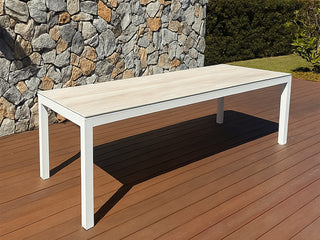 Danli Outdoor Dining Table in White / Travertine / 220x100cm