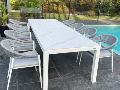 SYD FLOORSTOCK SALE - Danli Ceramic Table with Nivala Chairs 9pc Outdoor Dining Setting_1