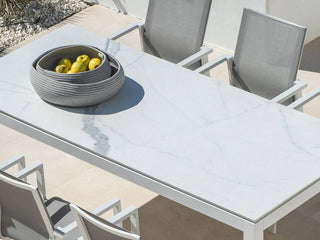 Danli Outdoor Dining Table in White / C55 / 220x100cm - top view.