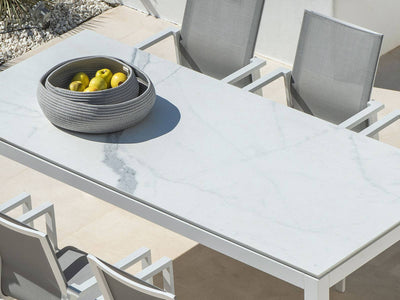 Danli Outdoor Dining Table in White / C55 / 220x100cm - top view.