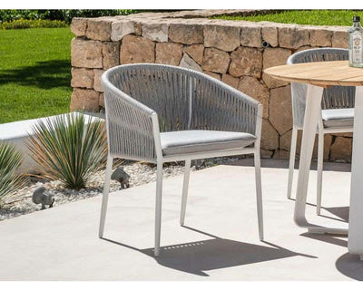 Domiziani Lava Stone Round Table & Gizella Chairs | Outdoor Dining Setting in White / Forma / 5pc 120cm_2