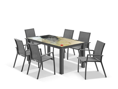 Domiziani Lava Stone Table & Sevilla Chairs | Outdoor Dining Setting in Charcoal / Roccia / 7pc 165cm_1