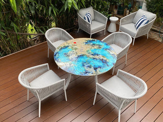 Domiziani Lava Stone Round Table & Gizella Chairs | Outdoor Dining Setting in White / Luna Rossa / 5pc 120cm_6