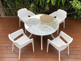 Domiziani Lava Stone Round Table & Bailey Chairs | Outdoor Dining Setting in White / Forma / 5pc 120cm_1