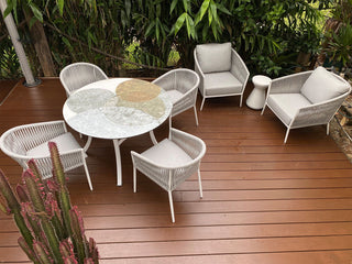 Domiziani Lava Stone Round Table & Gizella Chairs | Outdoor Dining Setting in White / Forma / 5pc 120cm_3