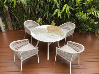 Domiziani Lava Stone Round Table & Gizella Chairs | Outdoor Dining Setting in White / Forma / 5pc 120cm_1