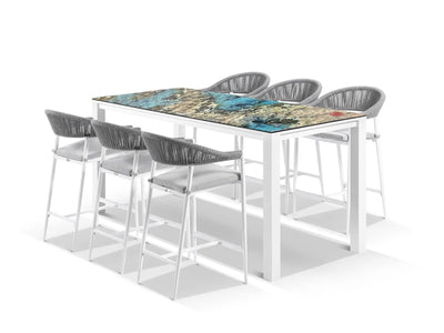Domiziani Lava Stone Table & Nivala Chairs | Outdoor Bar Setting in White / Luna Rossa / Frost Grey / 7pc 220cm_1