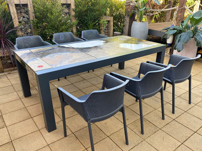 SYD FLOORSTOCK SALE - Brando Rock Lava Stone Table with Bailey Chairs- 7pc Dining Setting_1